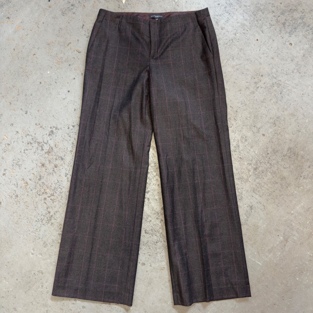Banana Republic Martin Wool Trousers Brown Purple Windowpane Wide Leg Pants 10 - Picture 1 of 11